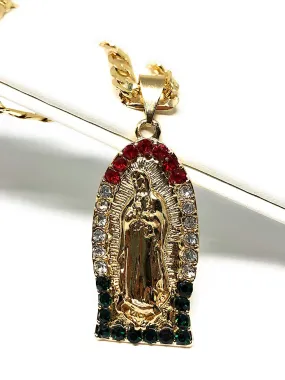 Gold Plated Virgin Mary Pendant Necklace Virgen de Guadalupe Medalla Cadena 26 Oro Laminado