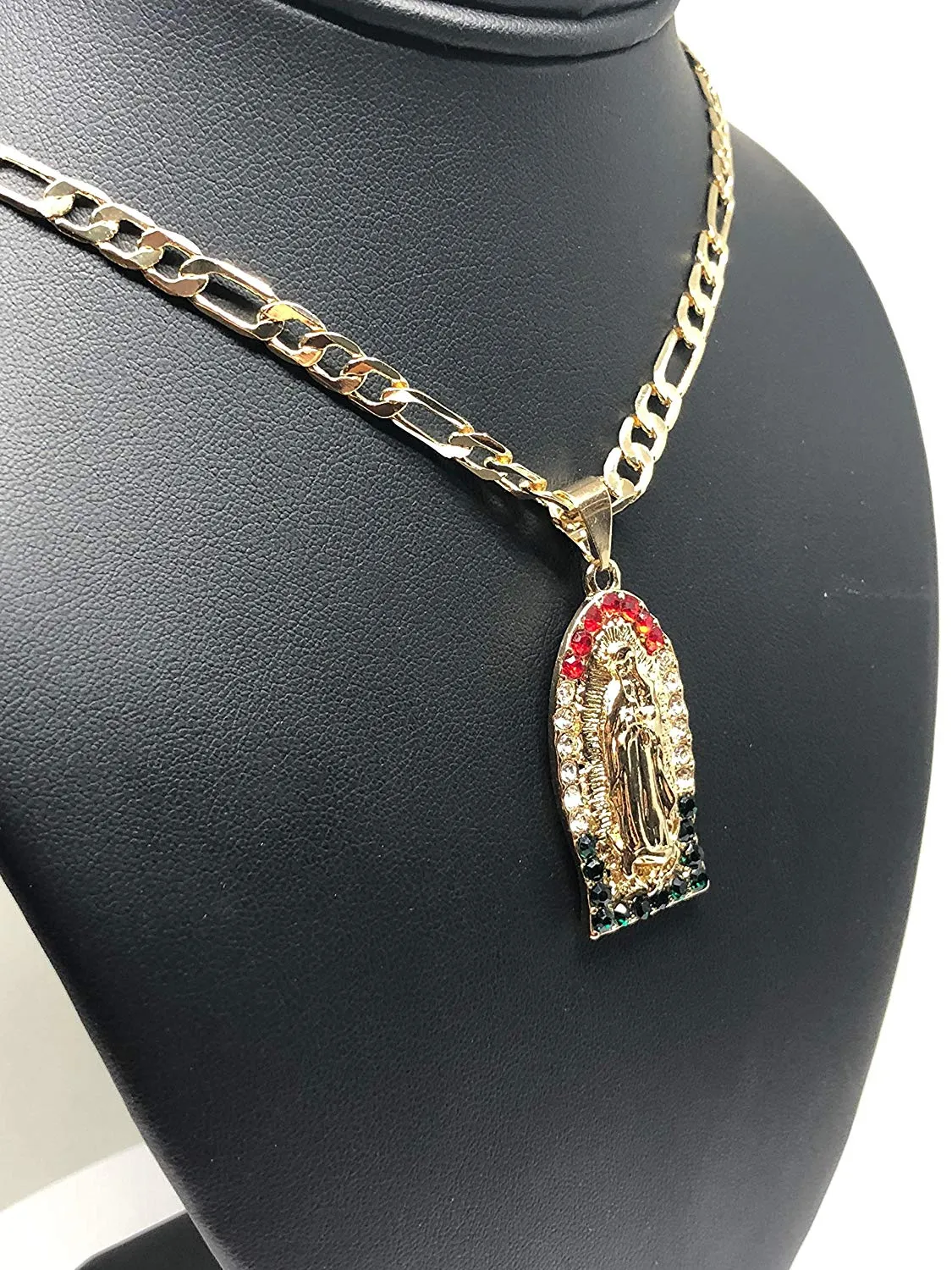 Gold Plated Virgin Mary Pendant Necklace Virgen de Guadalupe Medalla Cadena 26 Oro Laminado