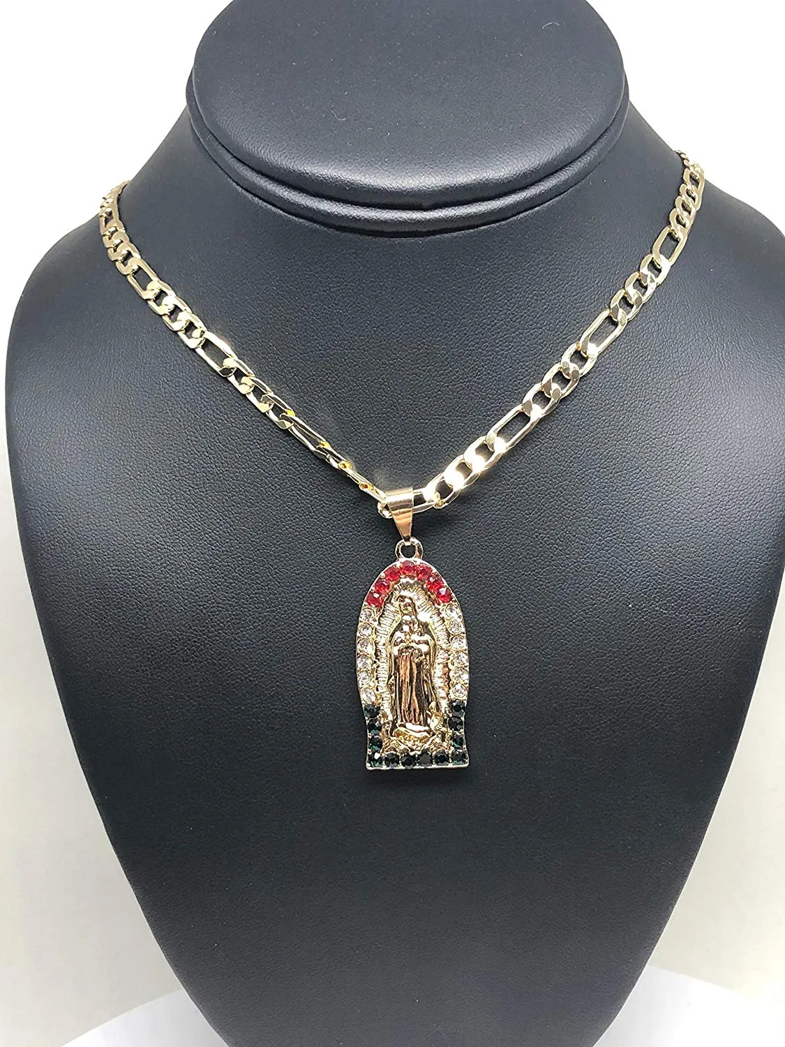 Gold Plated Virgin Mary Pendant Necklace Virgen de Guadalupe Medalla Cadena 26 Oro Laminado