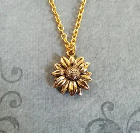 Gold Sunflower charm Necklace, Flower girl necklace