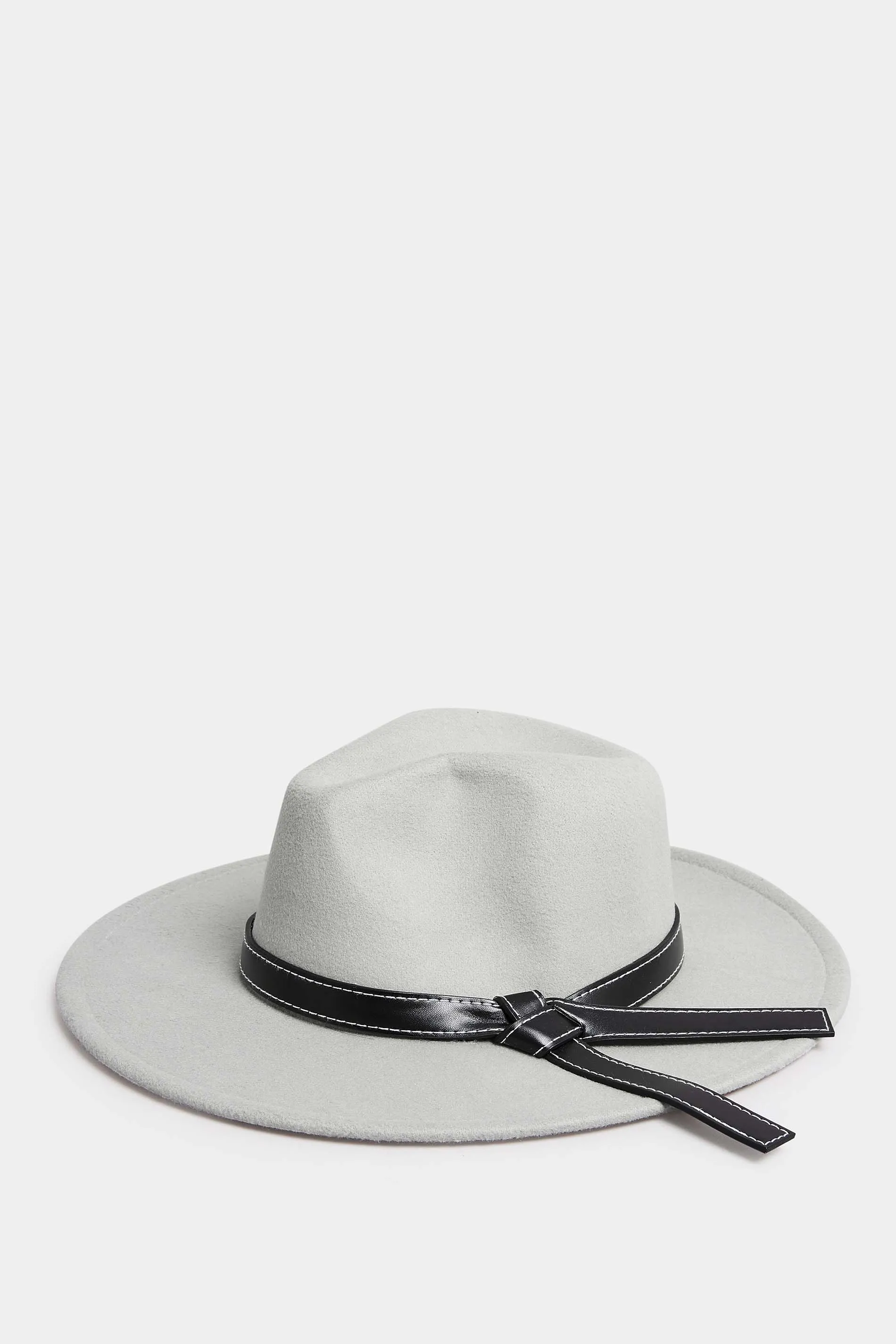 Grey Faux Leather Band Fedora Hat