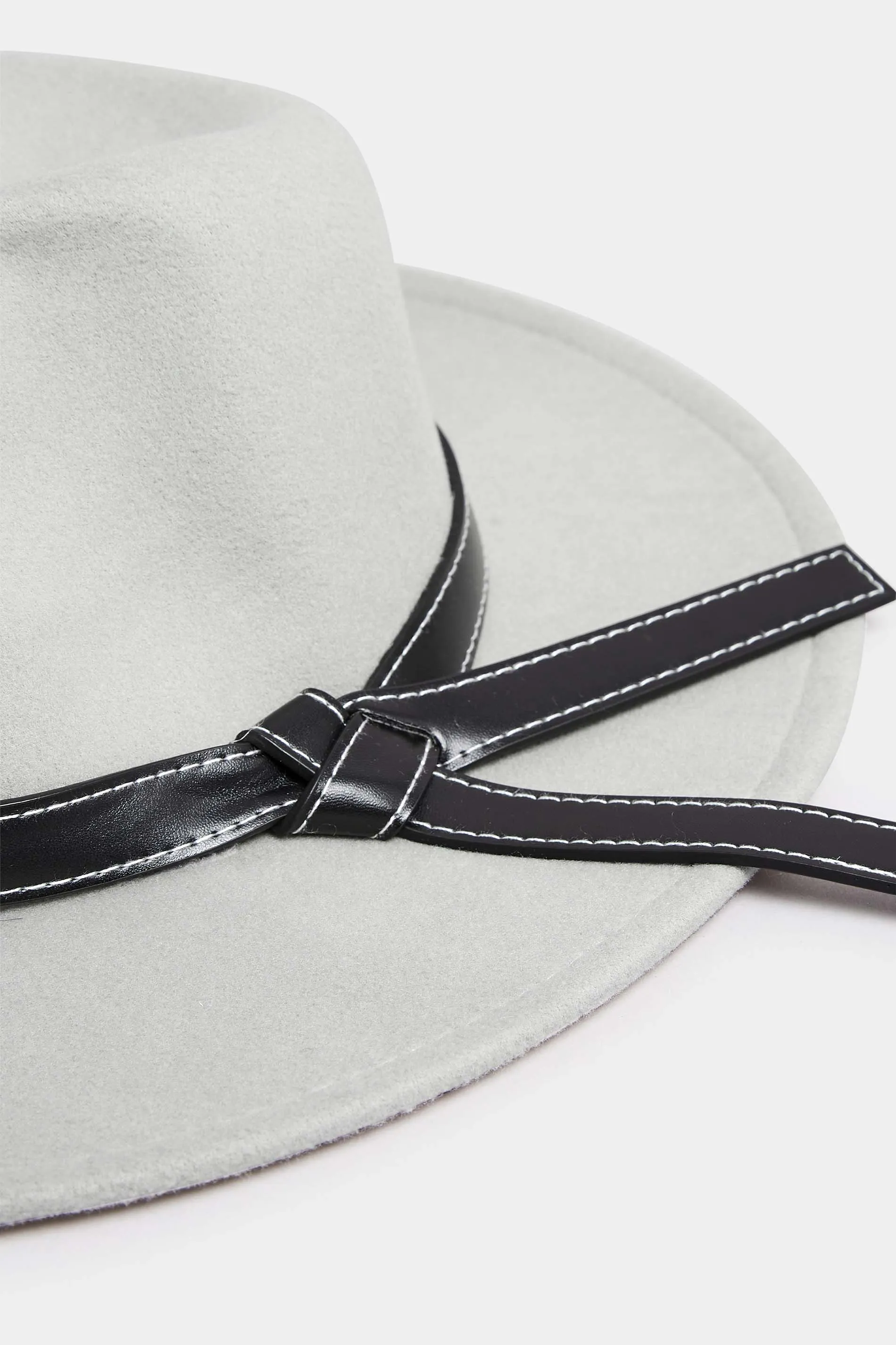 Grey Faux Leather Band Fedora Hat