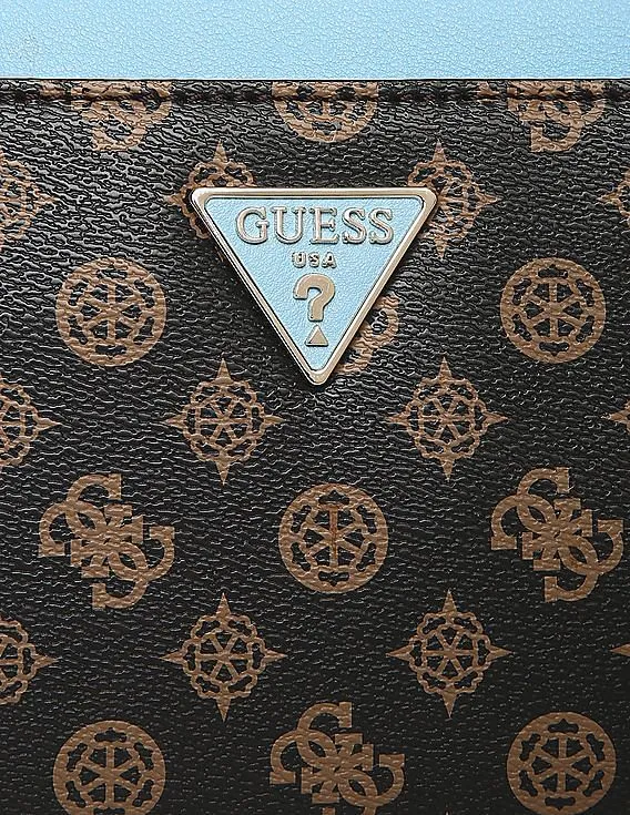 GUESS Women Brown And Blue Printed Maddy Girlfriend Crossbody Sling Bag