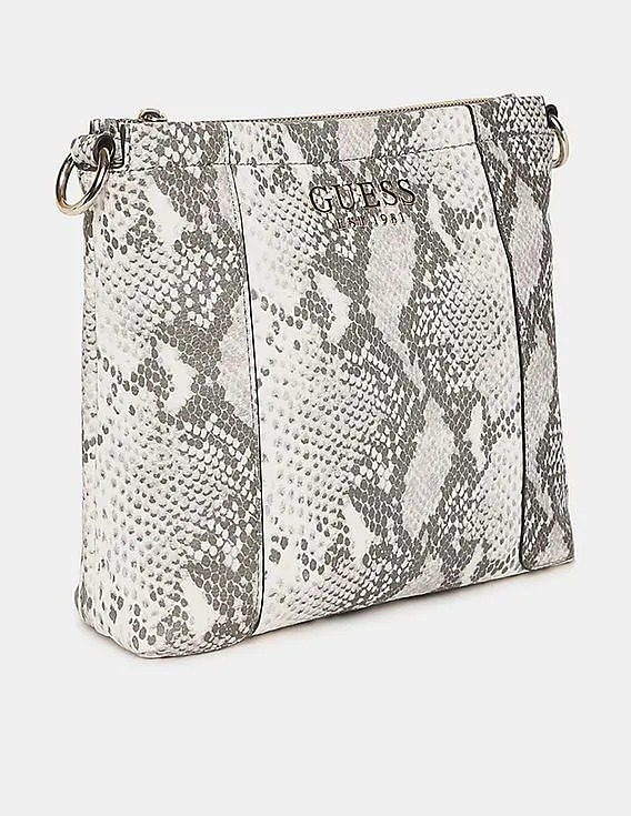 GUESS Women Grey And White  Snake Pattern Holly Society Crossbody Sling Bag