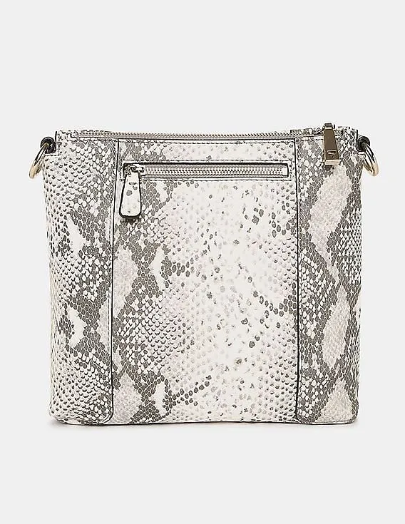 GUESS Women Grey And White  Snake Pattern Holly Society Crossbody Sling Bag