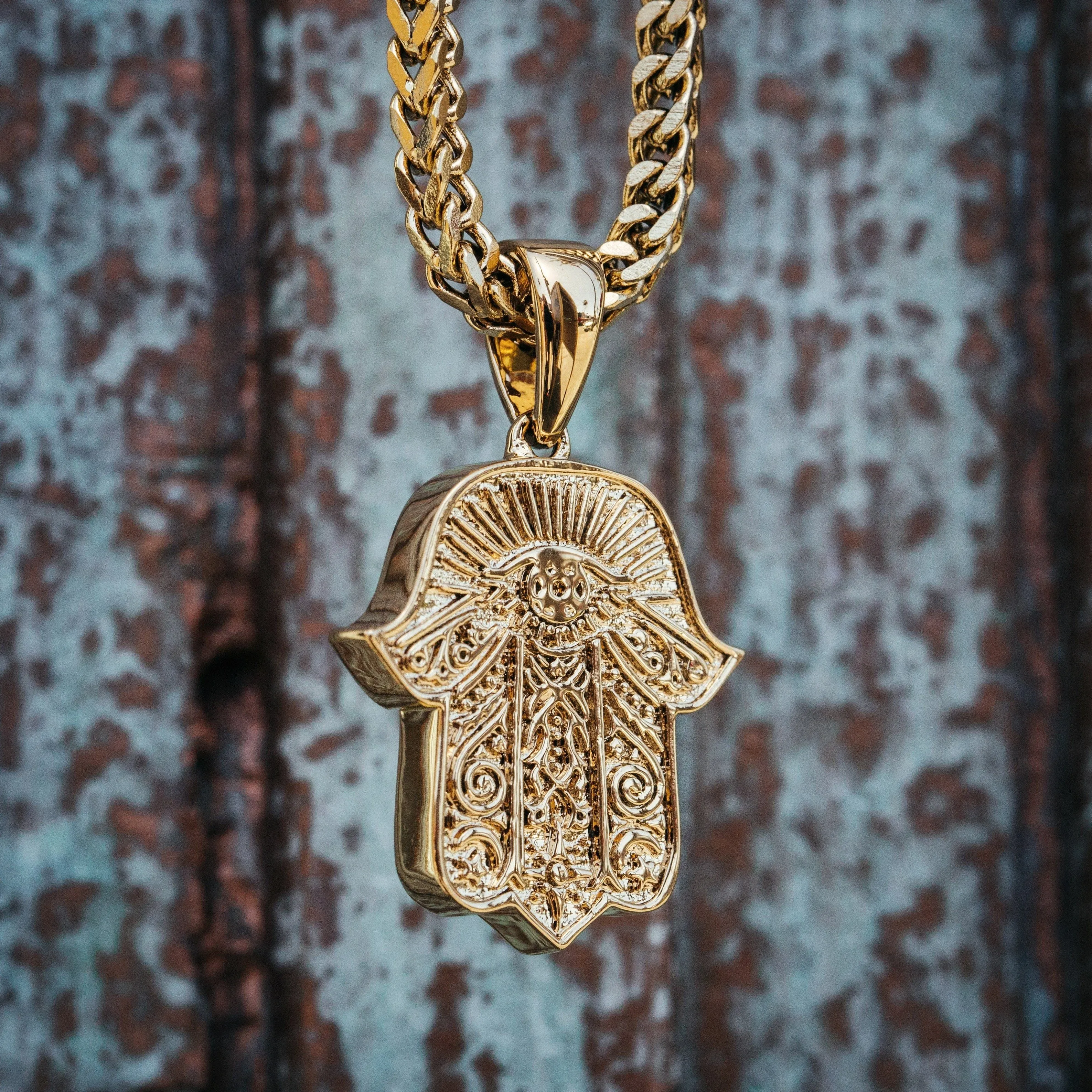 Hamsa Hand Necklace Pendant & Franco Chain