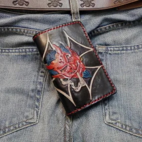 Handmade Leather Wallet Biker Style Engraved With Red Devil By Another Way of Life