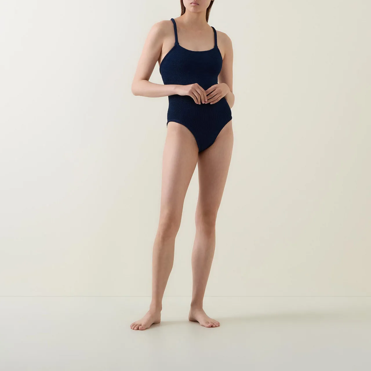 HUNZA G NAVY Bette Cross-Back One-Piece Swimsuit - Navy