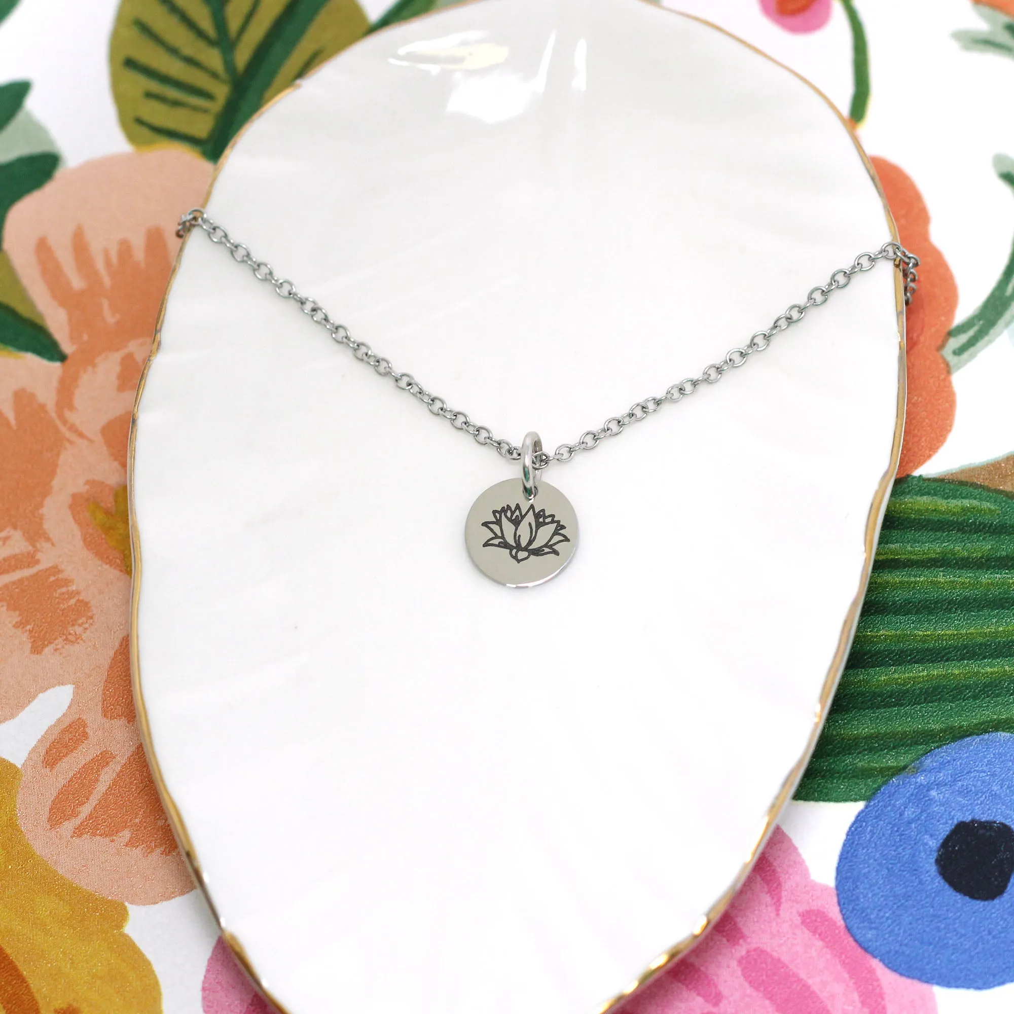 July Water Lily Birth Flower Necklace