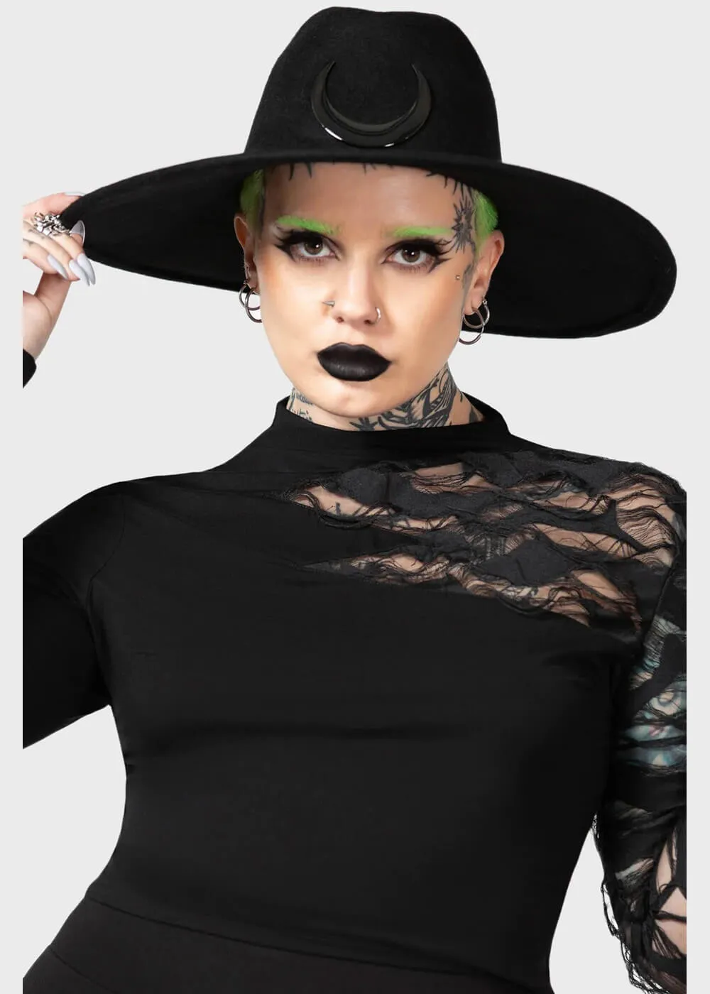 Killstar Crescent Moon Fedora Hat Black