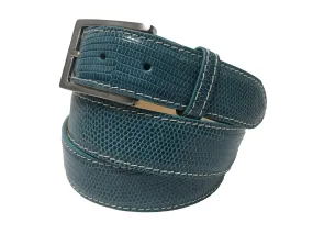 Lizard Skin Belt Turquoise / White Stitch