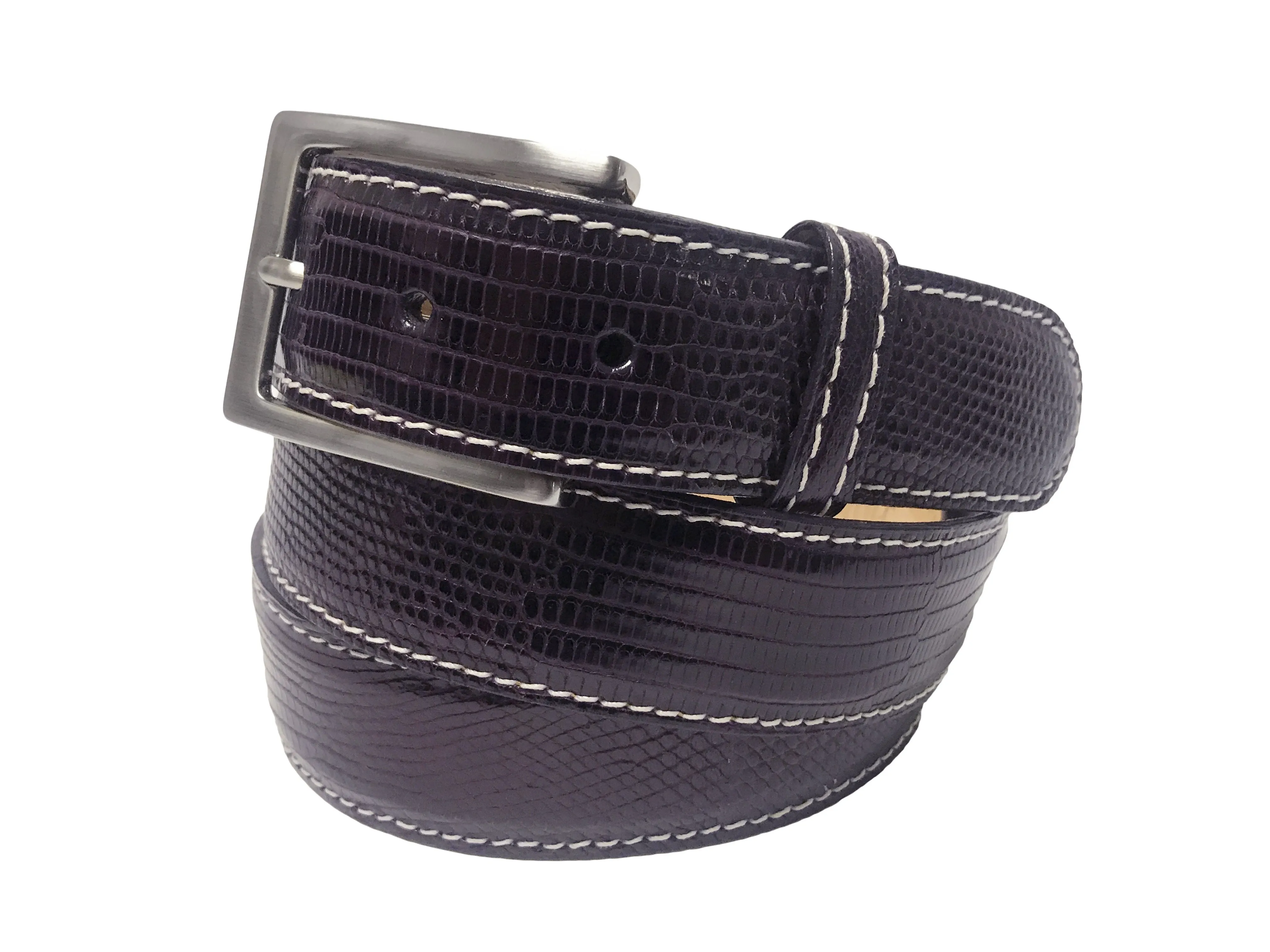 Lizard Skin Belt Violet / White Stitch