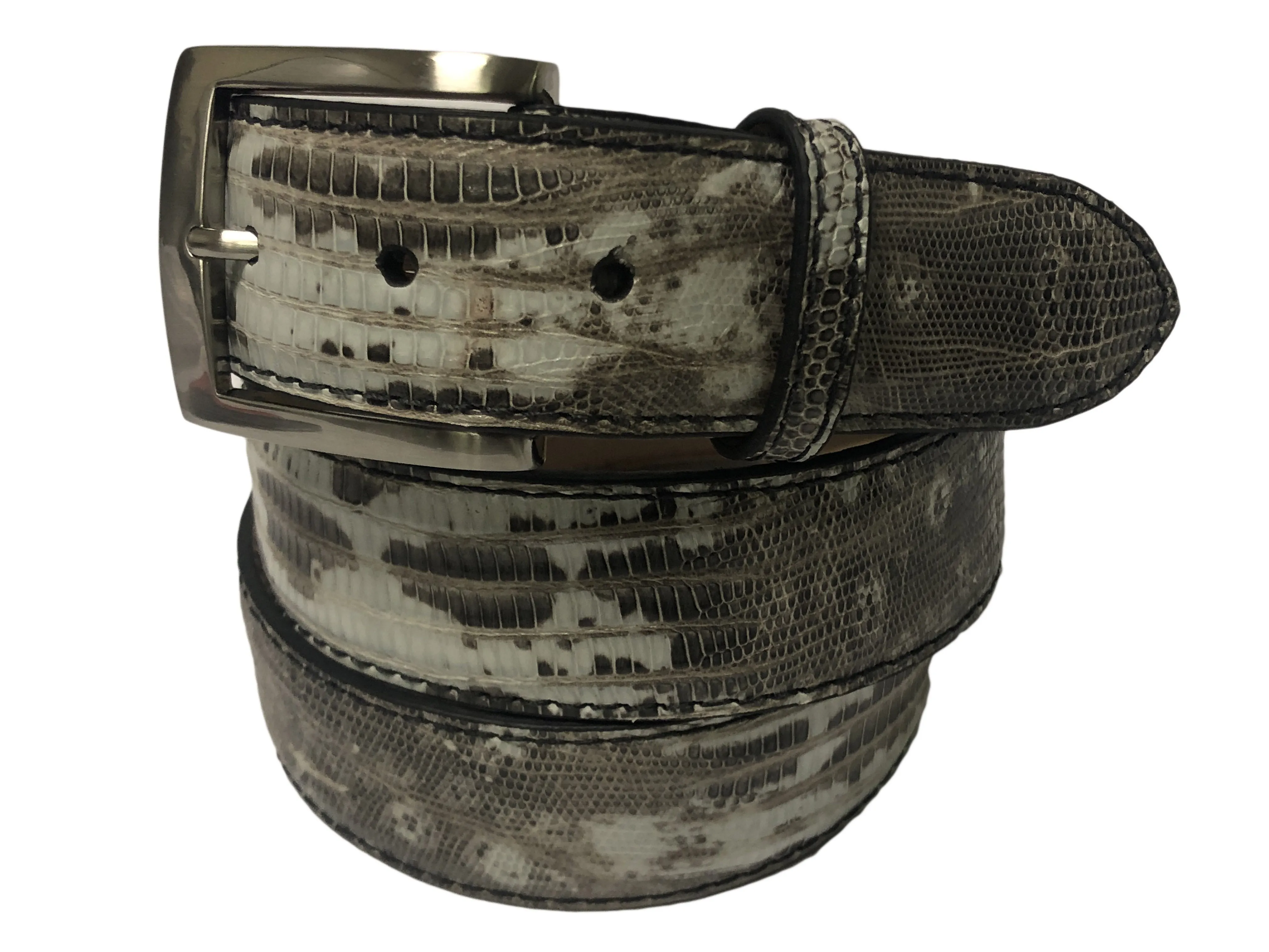 Lizard Skin Handpainted Belt Brown/White Natural