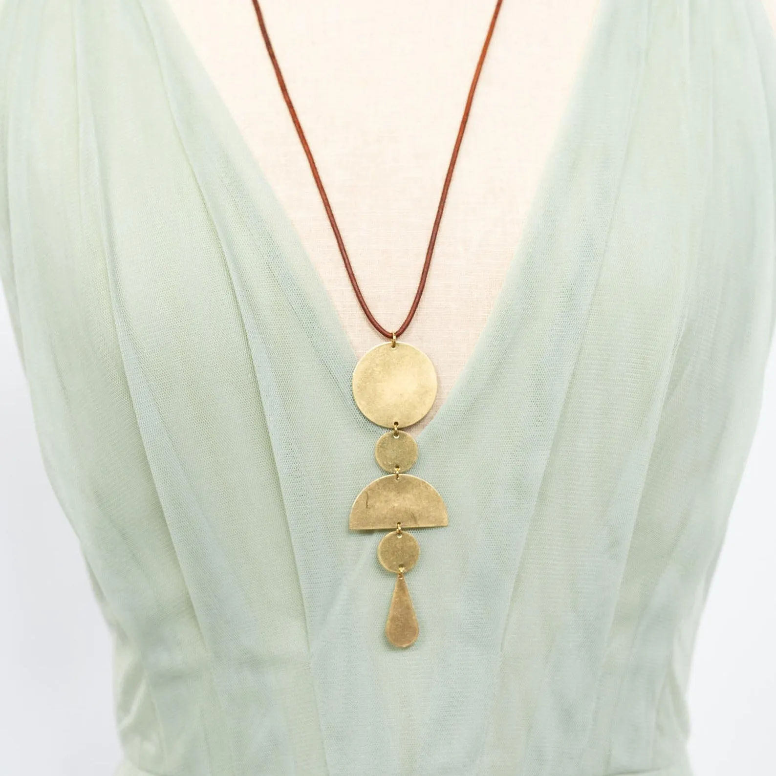 Long Brass and Leather Necklace