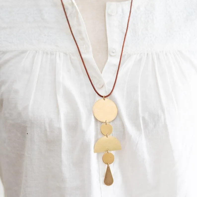 Long Brass and Leather Necklace