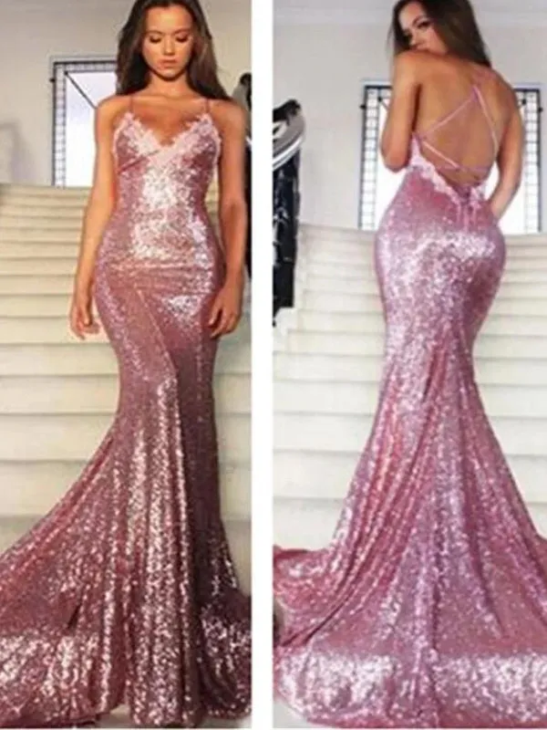 Long Sequined Sexy Sparkly Popular Spaghetti Strap Criss-Cross Mermaid Evening Party Cocktail Prom Dresses,PD0131