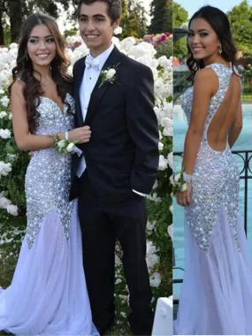 Long Sparkly Rhinestone Charming Open Back Sweetheart Sexy  Chiffon Evening Party Prom Dress,PD0099