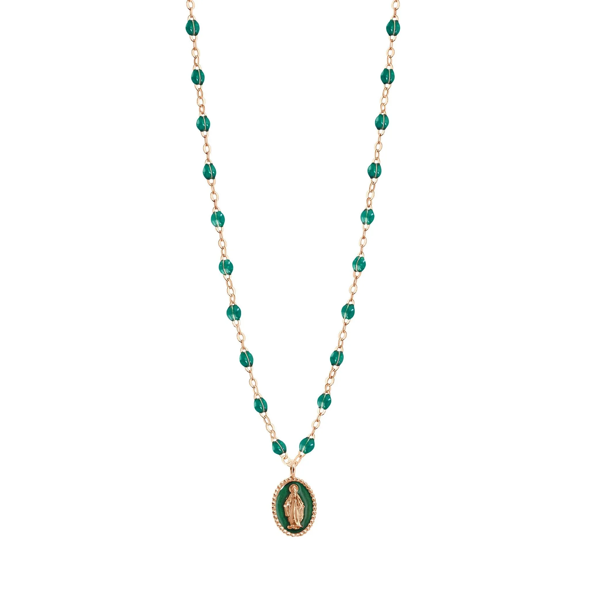 Madone resin charm Classic Gigi Emerald necklace, Rose Gold, 16.5