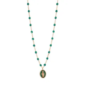 Madone resin charm Classic Gigi Emerald necklace, Rose Gold, 16.5