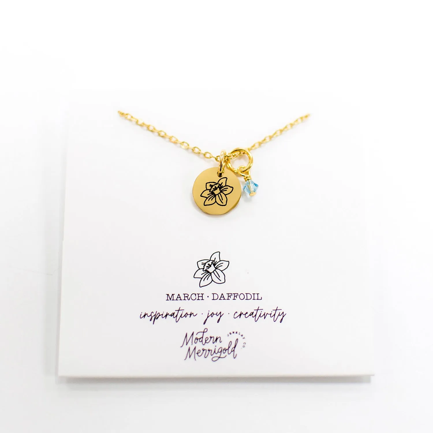 March Daffodil Birth Flower Charm Necklace