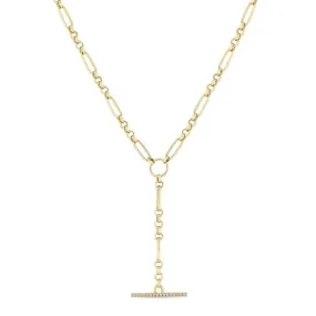 Medium Mixed Paperclip & Rolo Chain with Pave Diamond Toggle Lariat Necklace