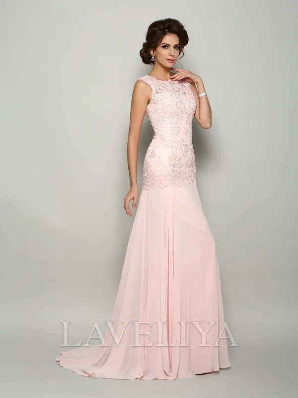 Mermaid Scoop Ruffles Sweep Train Chiffon Mother of the Bride Dress  #XM230005