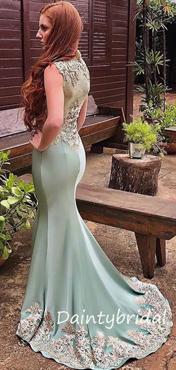 Mermaid V-neck Satin Long Prom Dresses Evening Dresses.DB10358