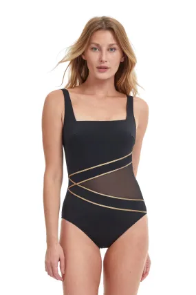 Metallic Mesh One Piece Swimsuit