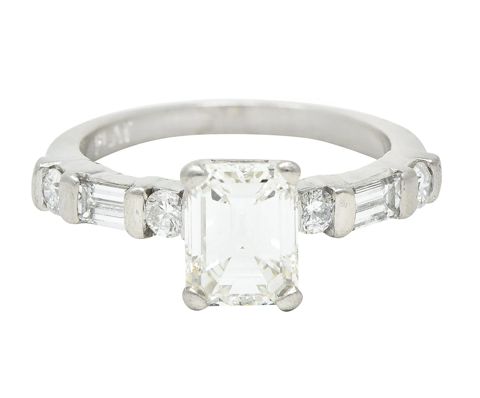 Mid-Century 1.85 CTW Emerald Cut Diamond Platinum Engagement Ring Circa 1950