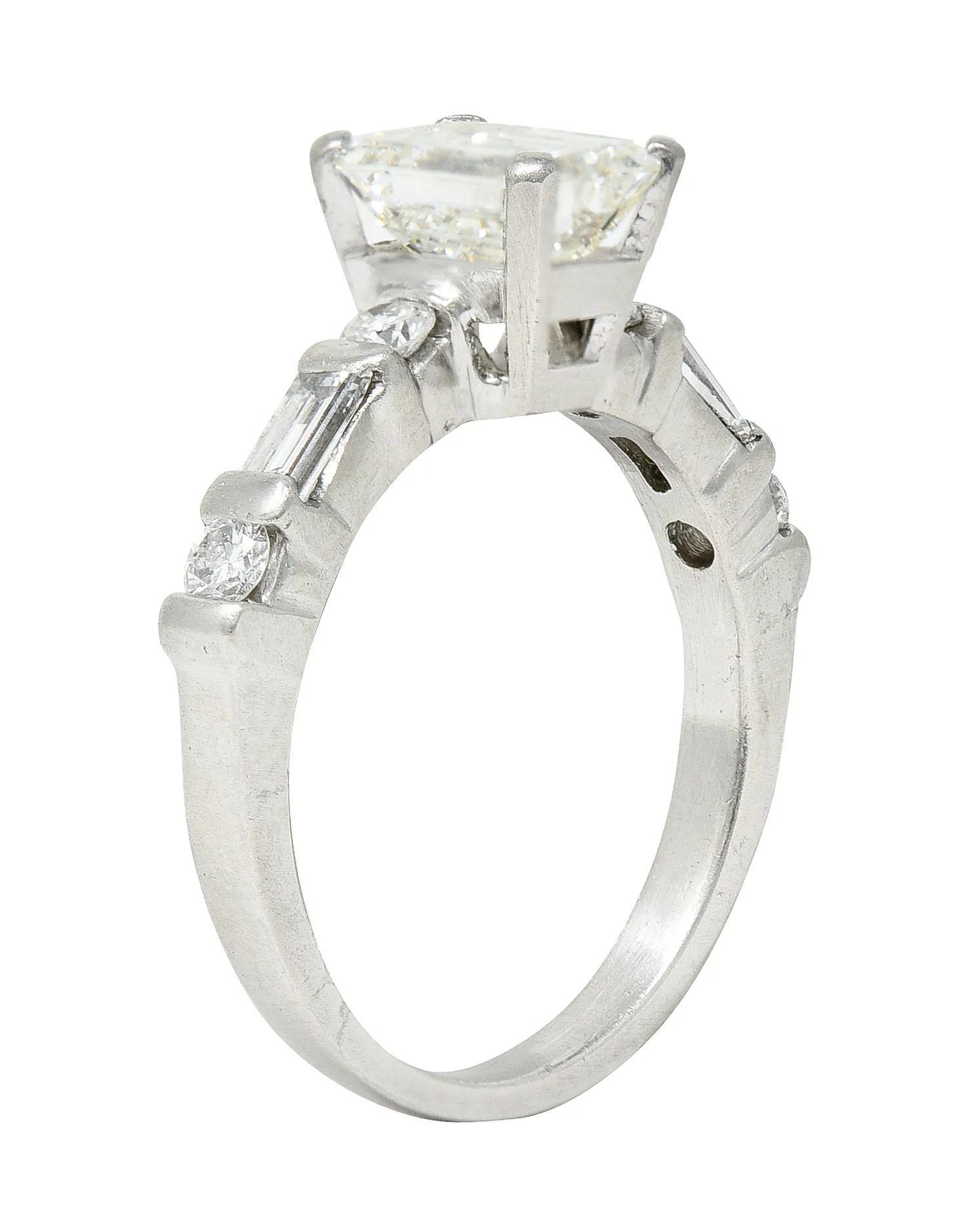 Mid-Century 1.85 CTW Emerald Cut Diamond Platinum Engagement Ring Circa 1950