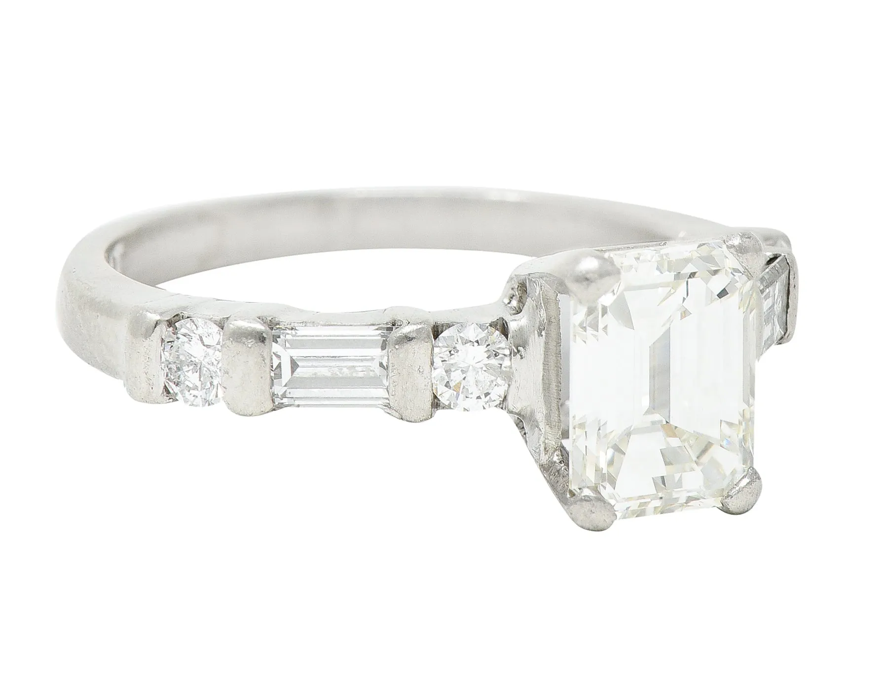 Mid-Century 1.85 CTW Emerald Cut Diamond Platinum Engagement Ring Circa 1950