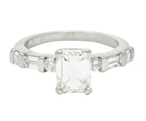 Mid-Century 1.85 CTW Emerald Cut Diamond Platinum Engagement Ring Circa 1950