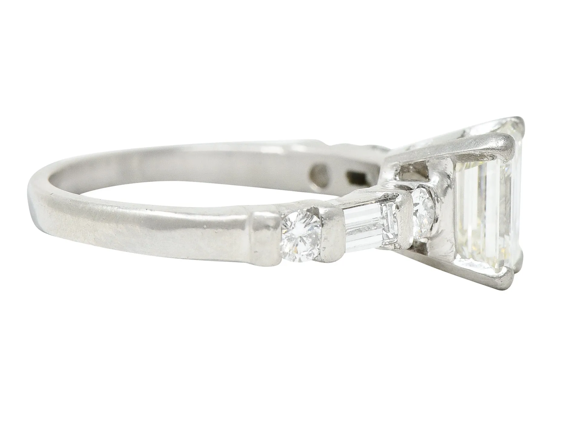 Mid-Century 1.85 CTW Emerald Cut Diamond Platinum Engagement Ring Circa 1950