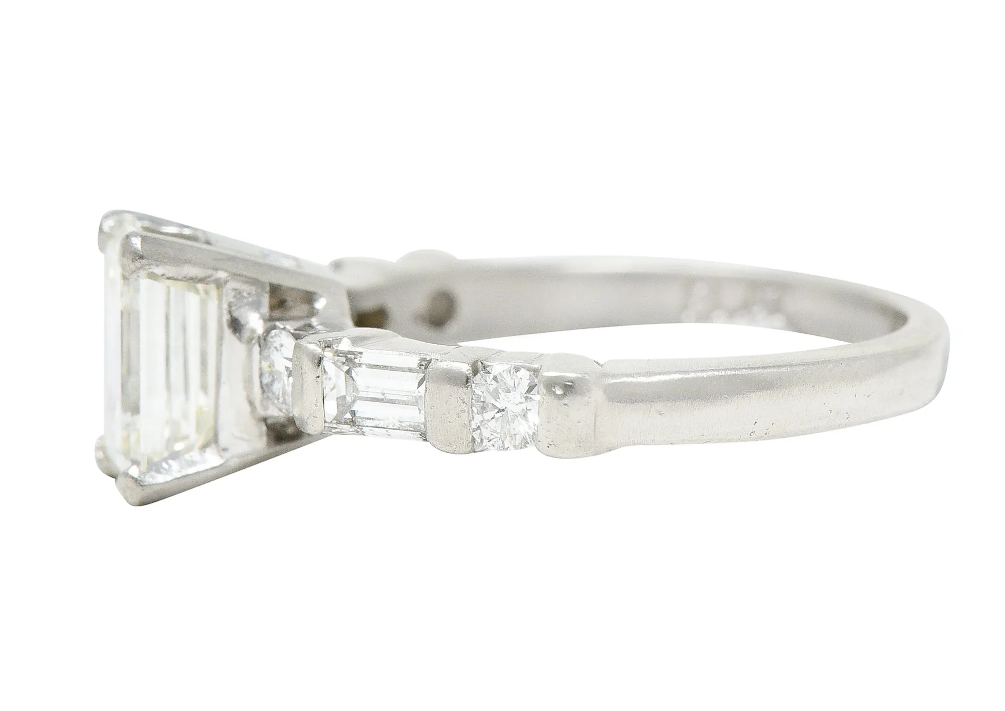 Mid-Century 1.85 CTW Emerald Cut Diamond Platinum Engagement Ring Circa 1950