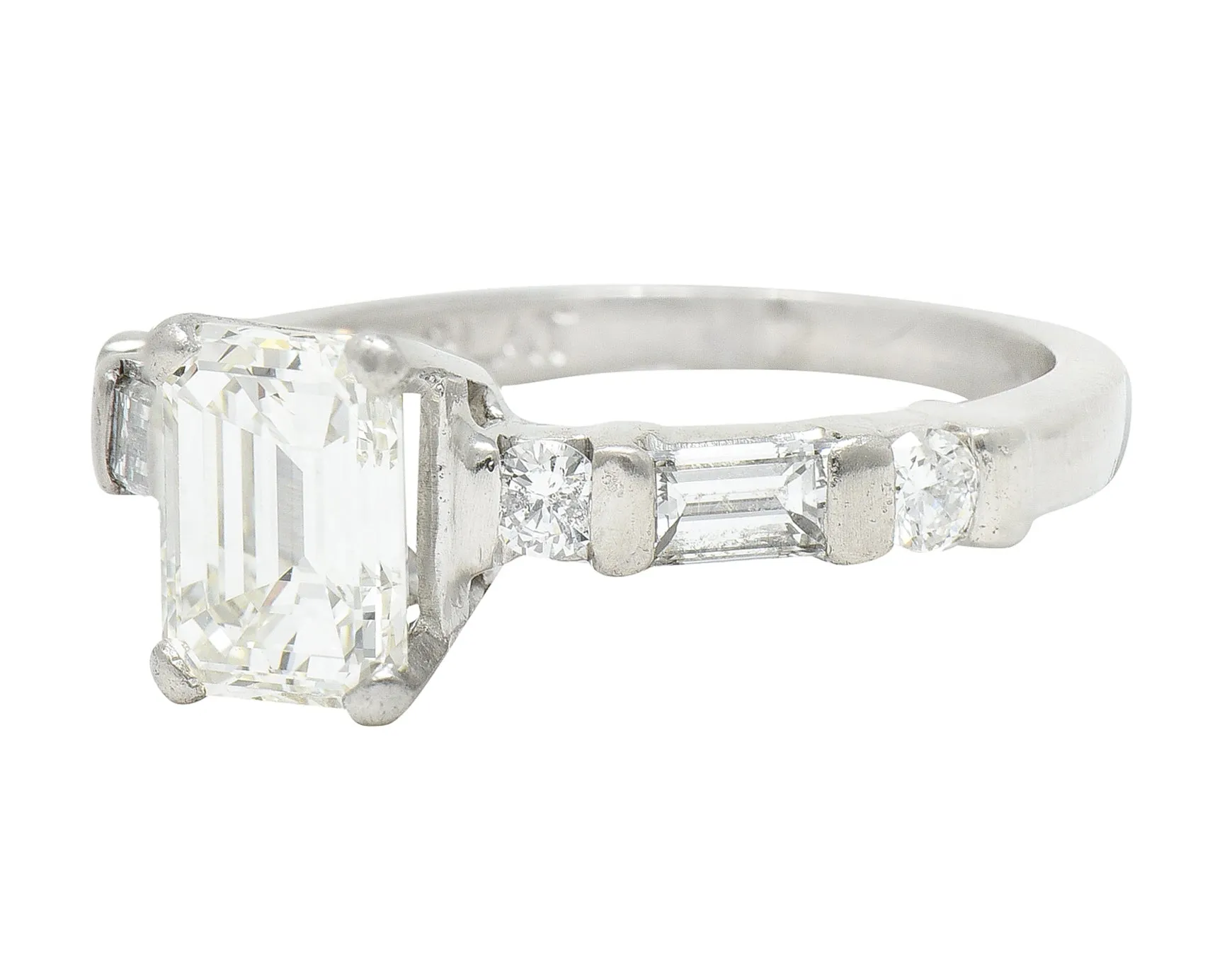 Mid-Century 1.85 CTW Emerald Cut Diamond Platinum Engagement Ring Circa 1950