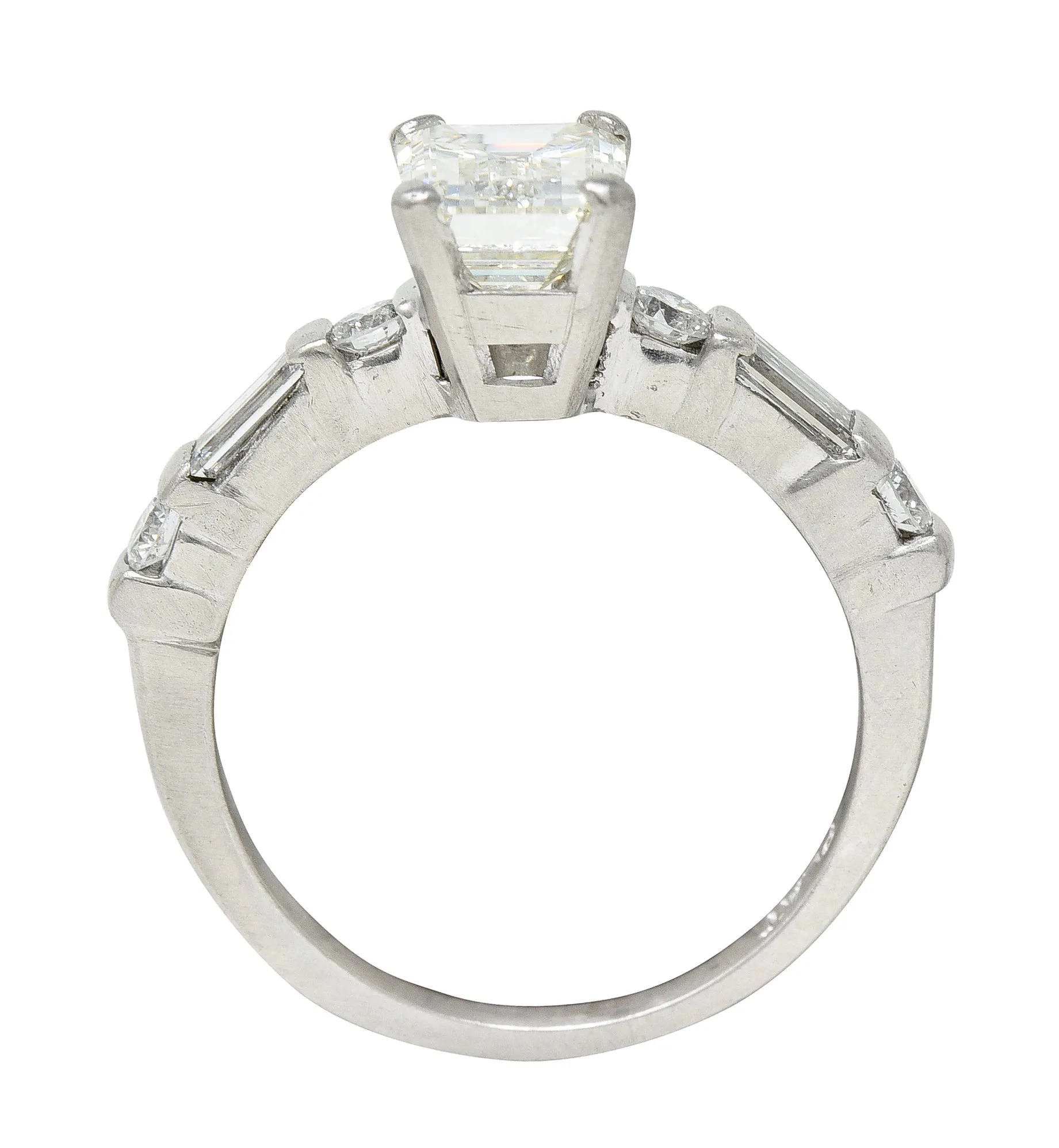 Mid-Century 1.85 CTW Emerald Cut Diamond Platinum Engagement Ring Circa 1950