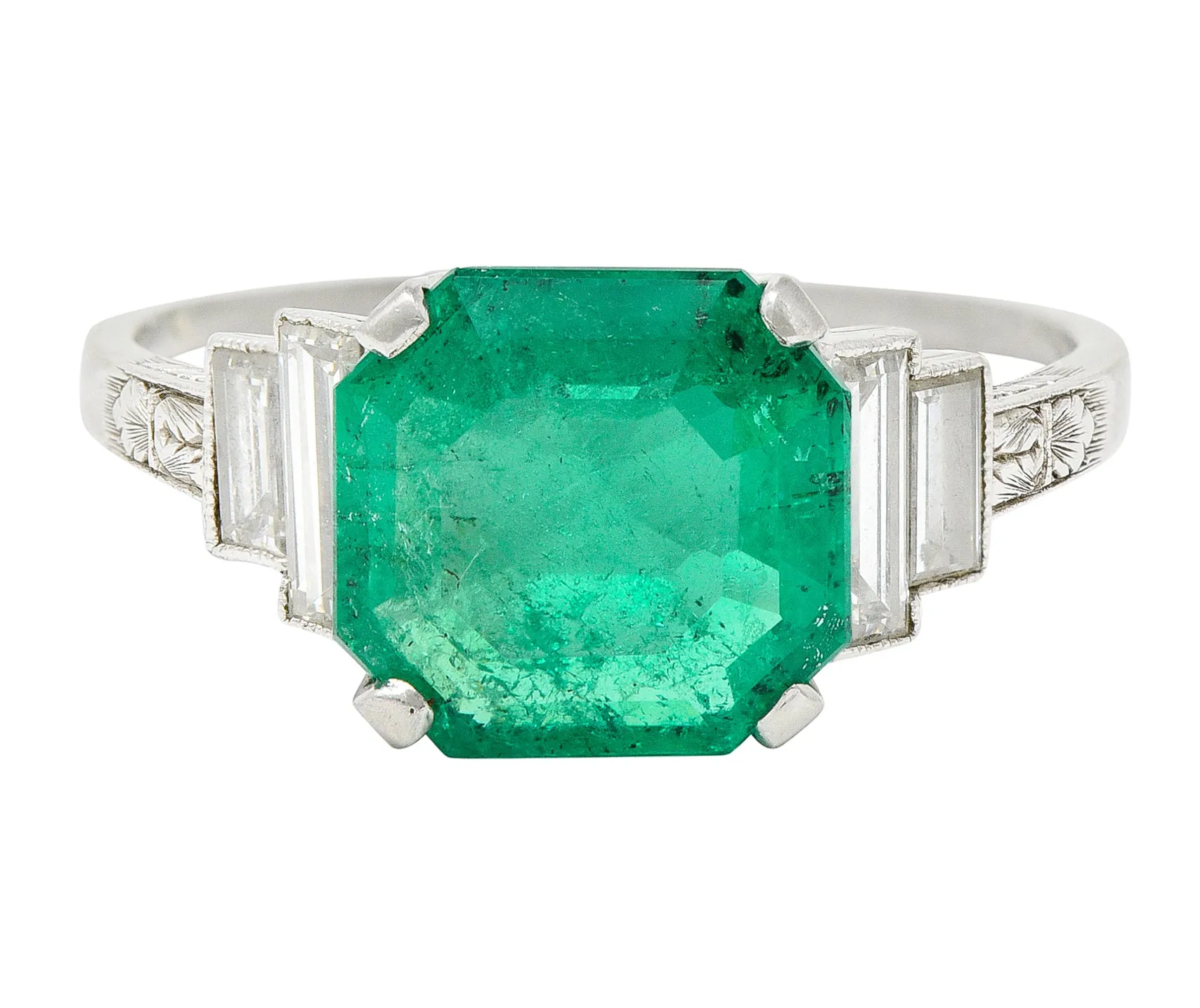 Mid-Century 4.03 CTW Colombian Emerald Diamond Platinum Cocktail Ring GIA