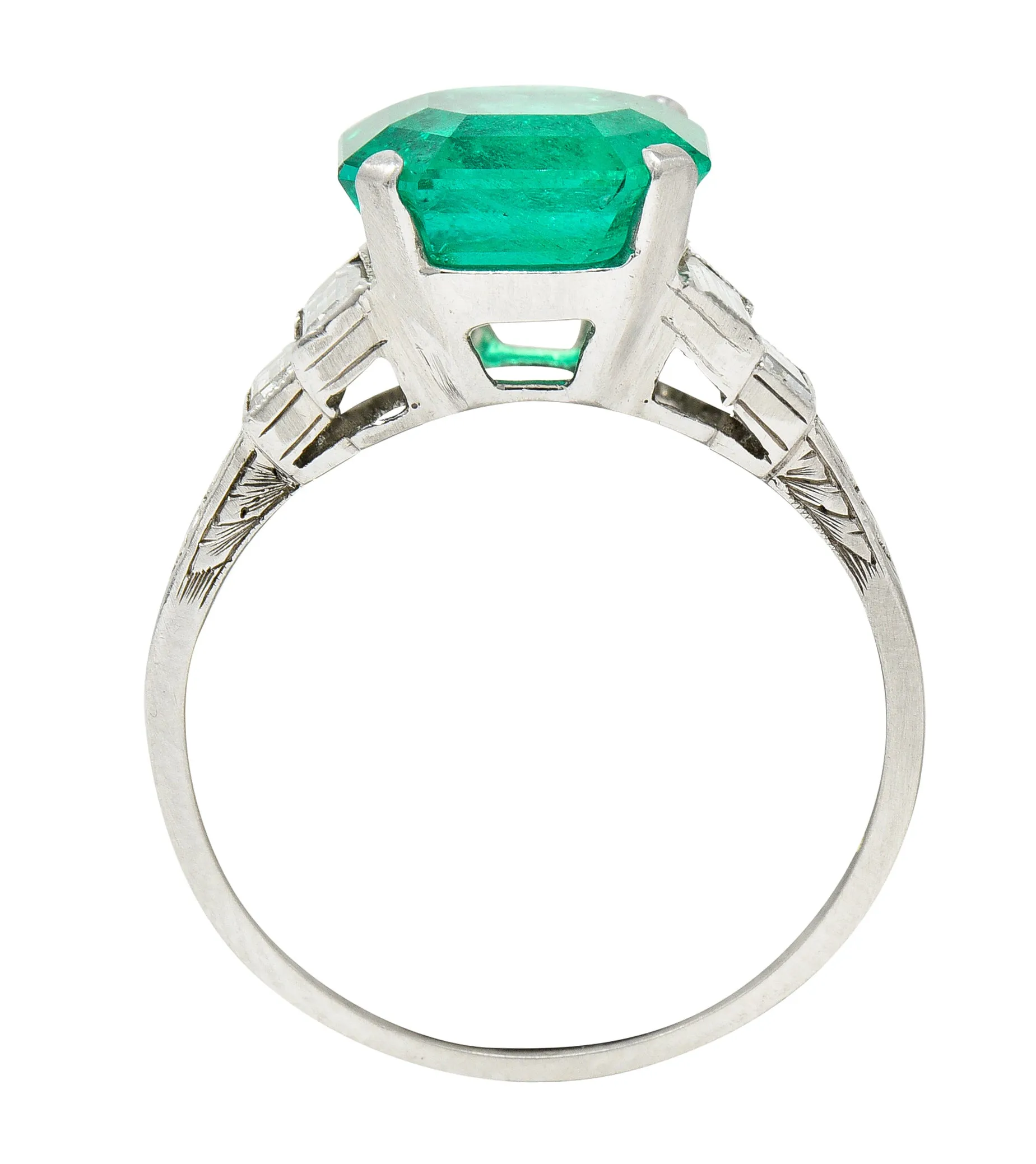 Mid-Century 4.03 CTW Colombian Emerald Diamond Platinum Cocktail Ring GIA