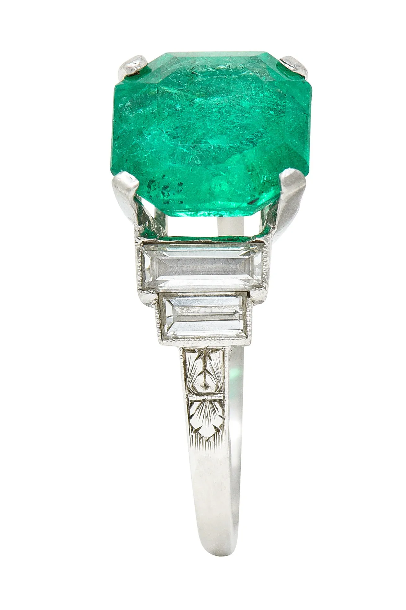 Mid-Century 4.03 CTW Colombian Emerald Diamond Platinum Cocktail Ring GIA