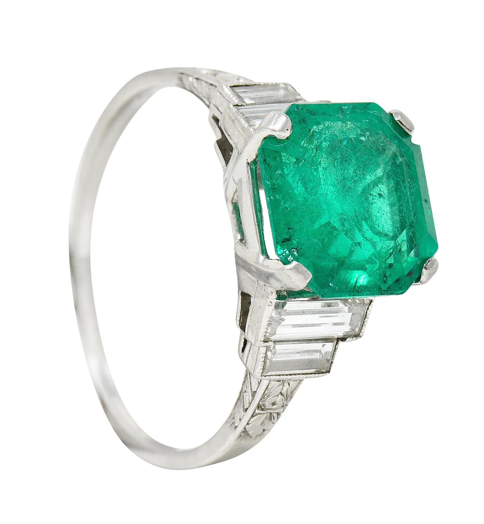 Mid-Century 4.03 CTW Colombian Emerald Diamond Platinum Cocktail Ring GIA