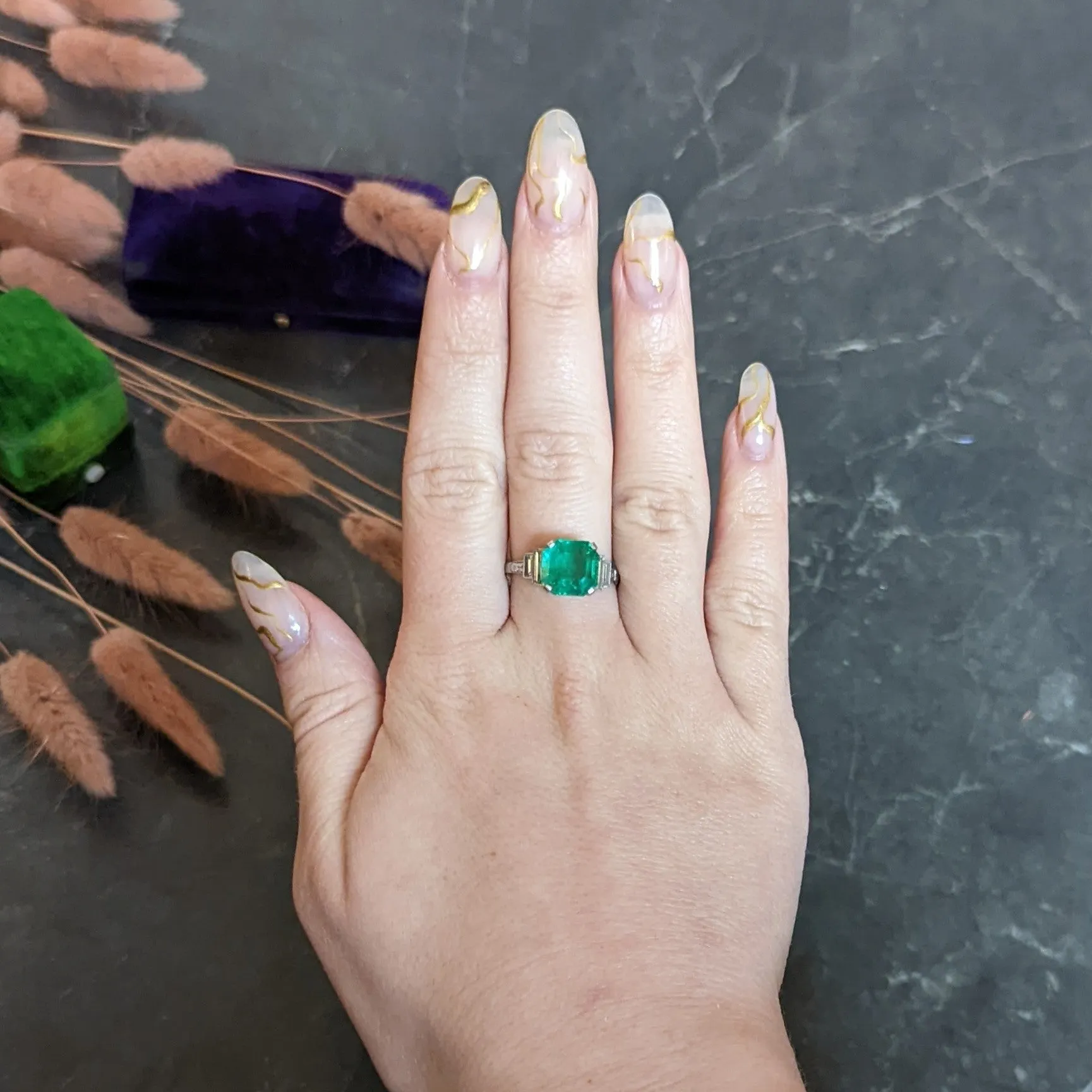 Mid-Century 4.03 CTW Colombian Emerald Diamond Platinum Cocktail Ring GIA