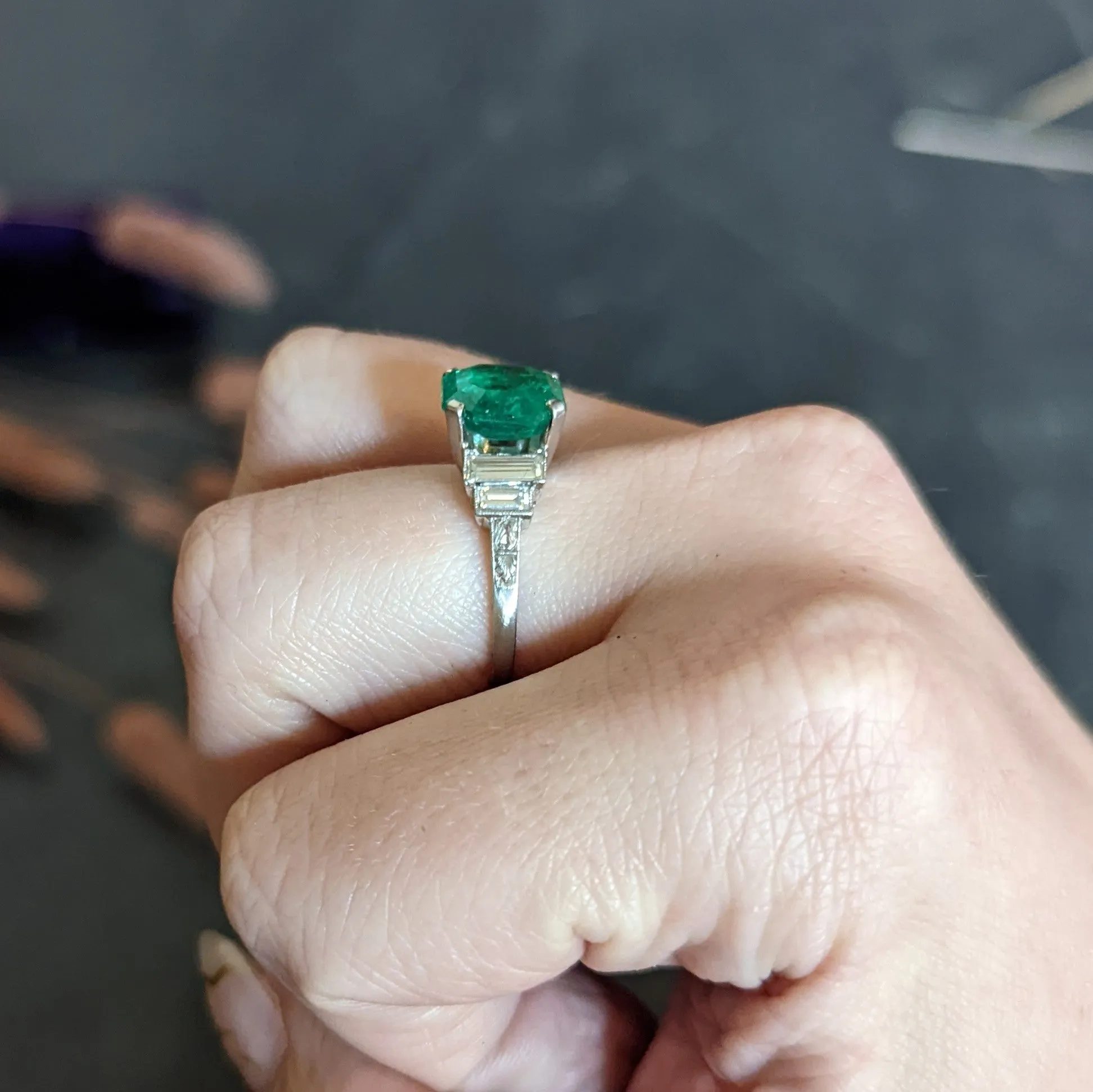 Mid-Century 4.03 CTW Colombian Emerald Diamond Platinum Cocktail Ring GIA