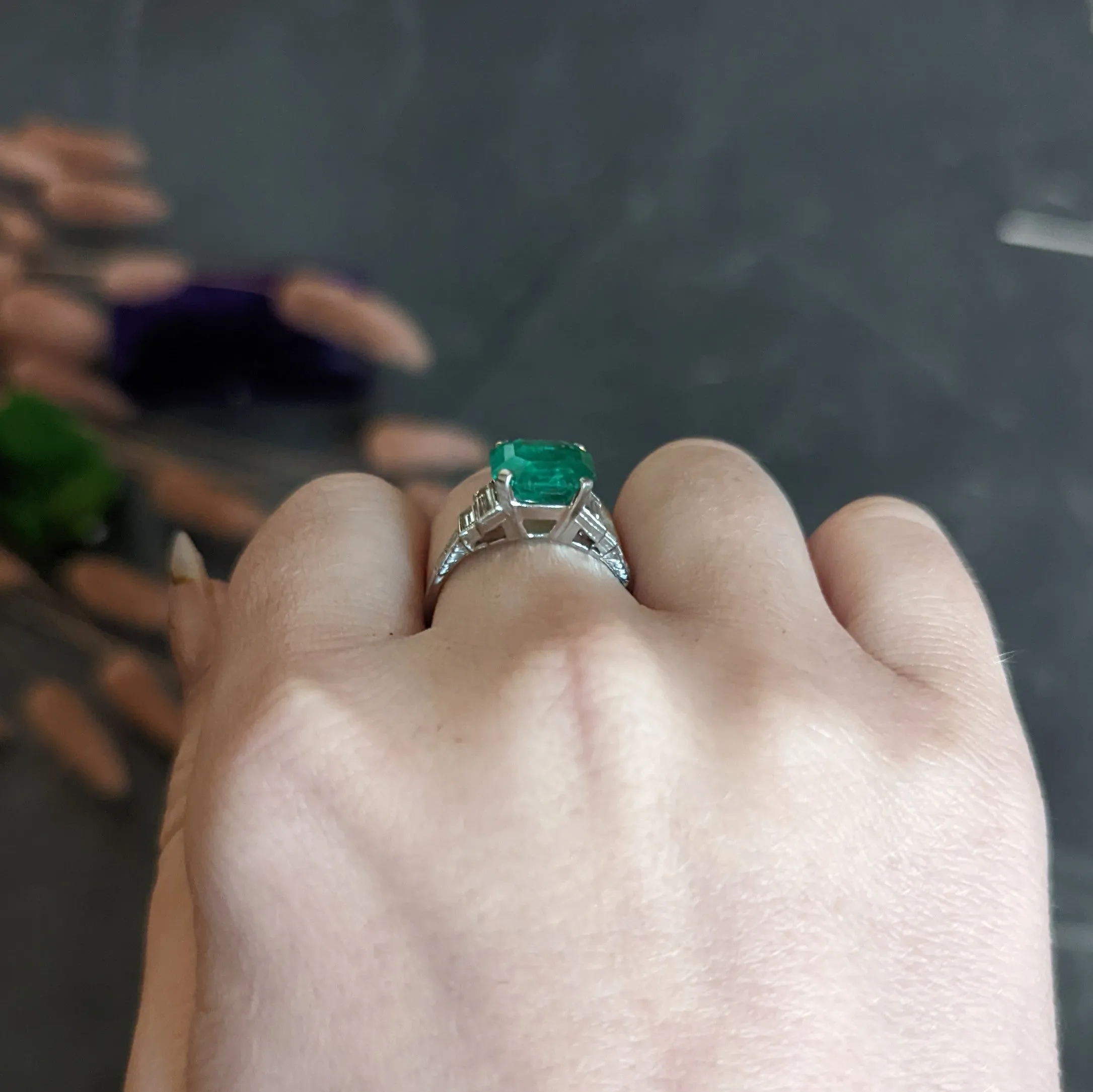 Mid-Century 4.03 CTW Colombian Emerald Diamond Platinum Cocktail Ring GIA