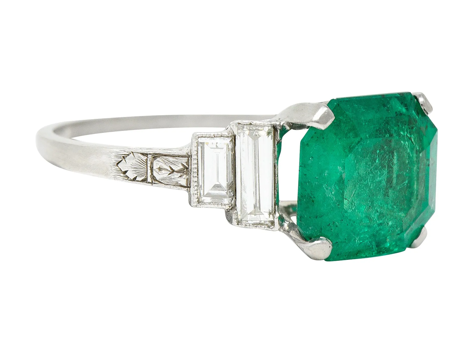 Mid-Century 4.03 CTW Colombian Emerald Diamond Platinum Cocktail Ring GIA