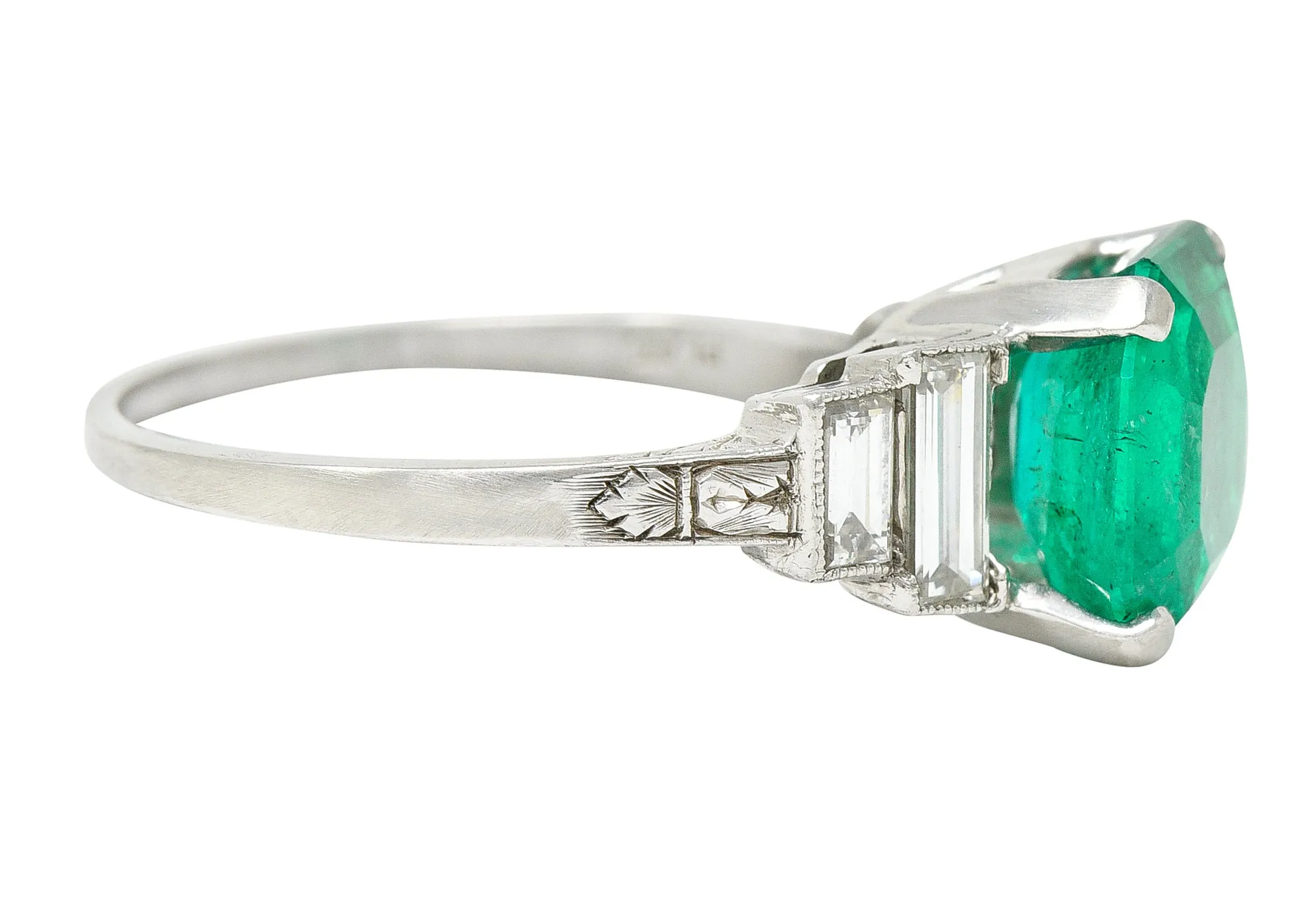 Mid-Century 4.03 CTW Colombian Emerald Diamond Platinum Cocktail Ring GIA