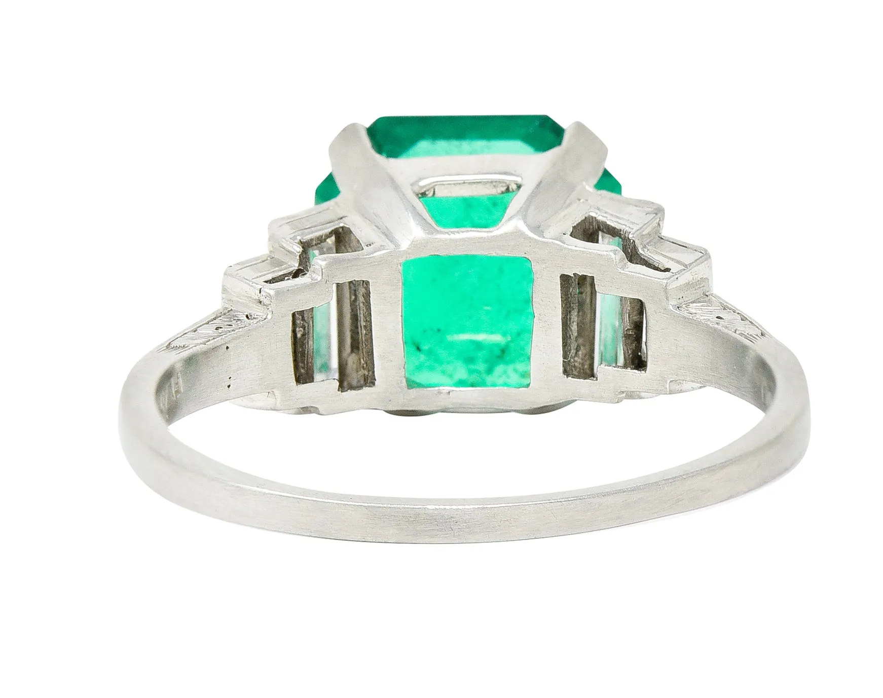 Mid-Century 4.03 CTW Colombian Emerald Diamond Platinum Cocktail Ring GIA