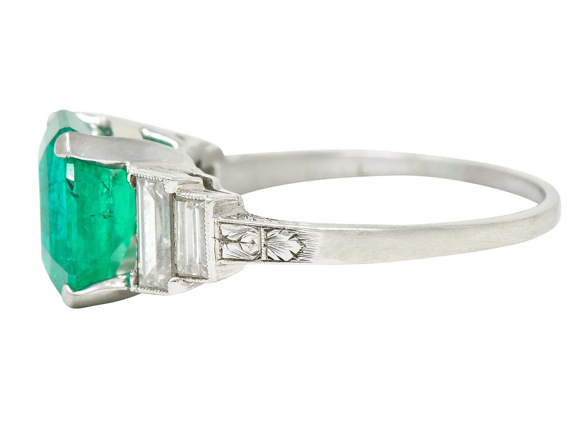 Mid-Century 4.03 CTW Colombian Emerald Diamond Platinum Cocktail Ring GIA