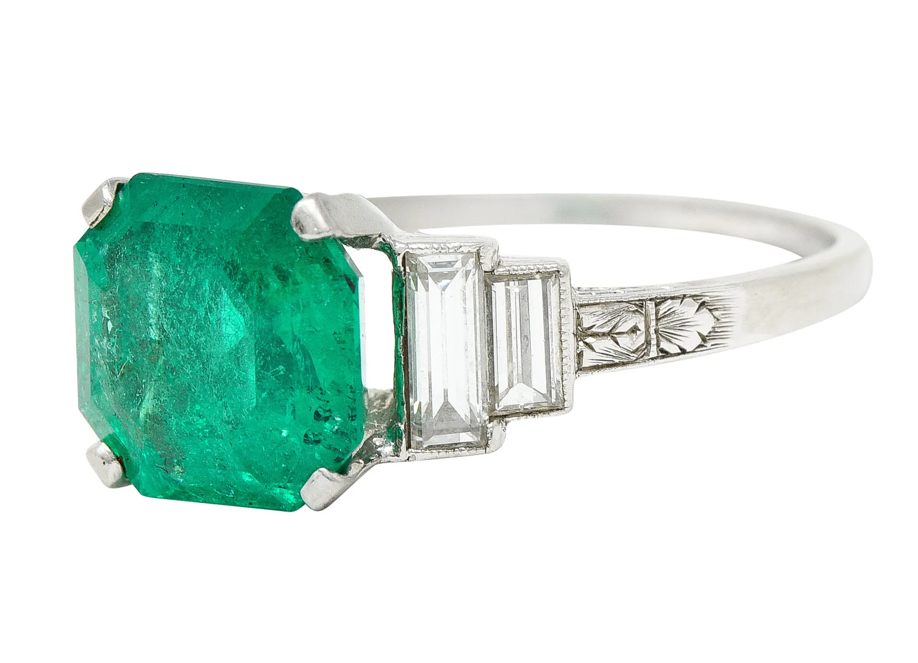 Mid-Century 4.03 CTW Colombian Emerald Diamond Platinum Cocktail Ring GIA