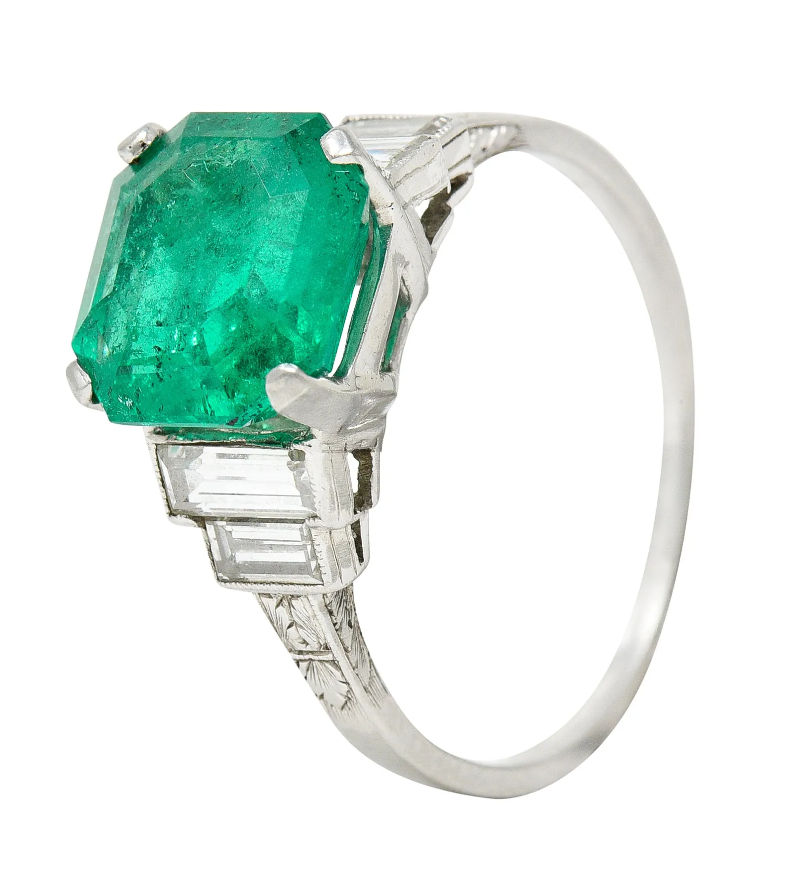 Mid-Century 4.03 CTW Colombian Emerald Diamond Platinum Cocktail Ring GIA