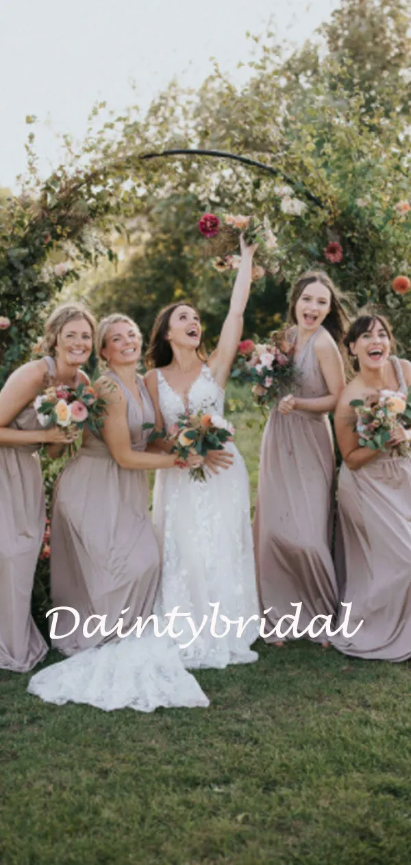 Mismatched A-line Simple Floor-length Long Bridesmaid Dresses.DB10830